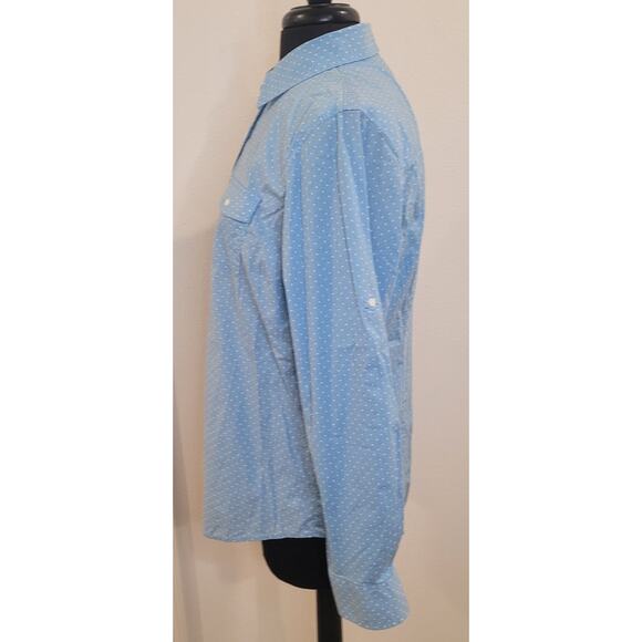 LL Bean Style Women’s Blue Polka Dot Shirt L Roll Tab Sleeves GUC - Picture 3 of 9